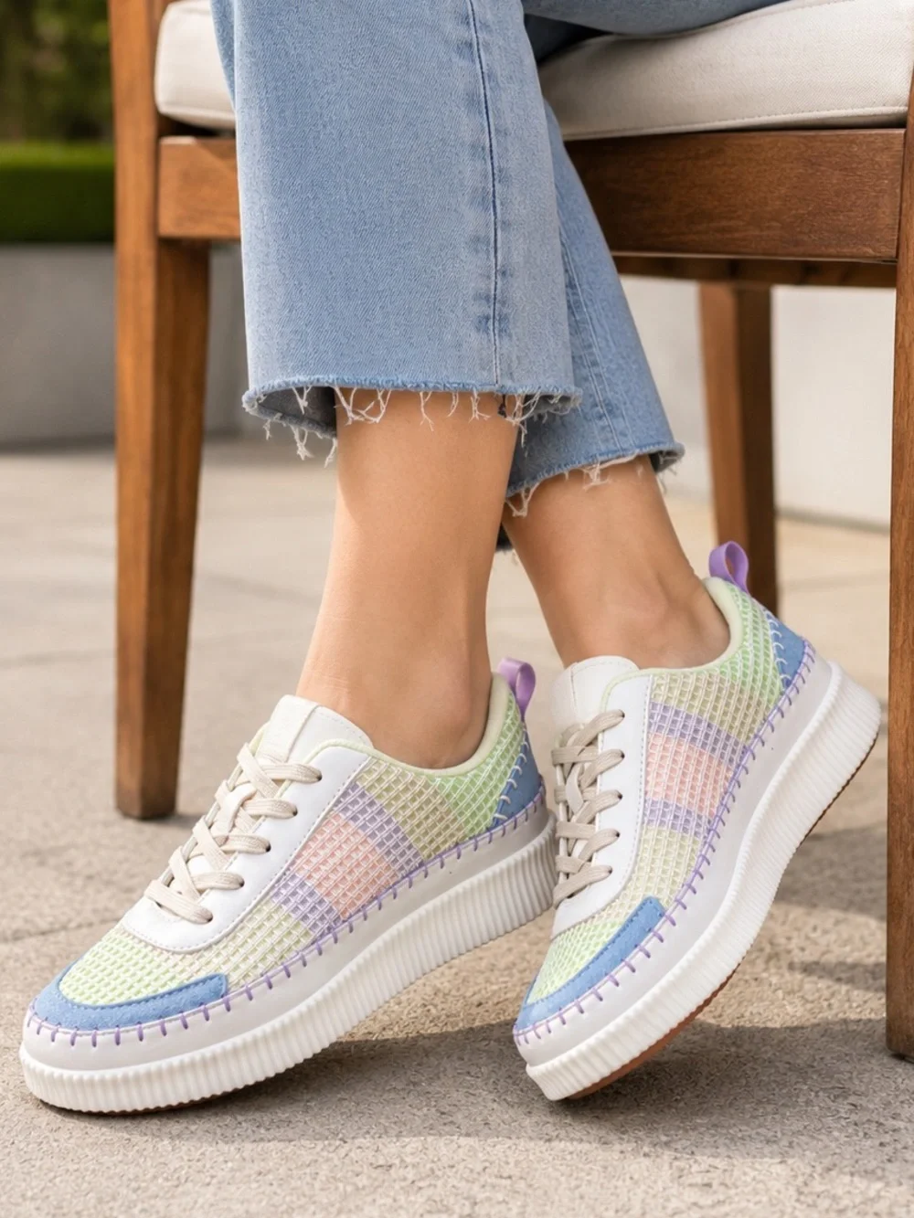 Nicole Miller Pastel Platform Sneakers Size 10 Rainbow Mesh Casual Shoes